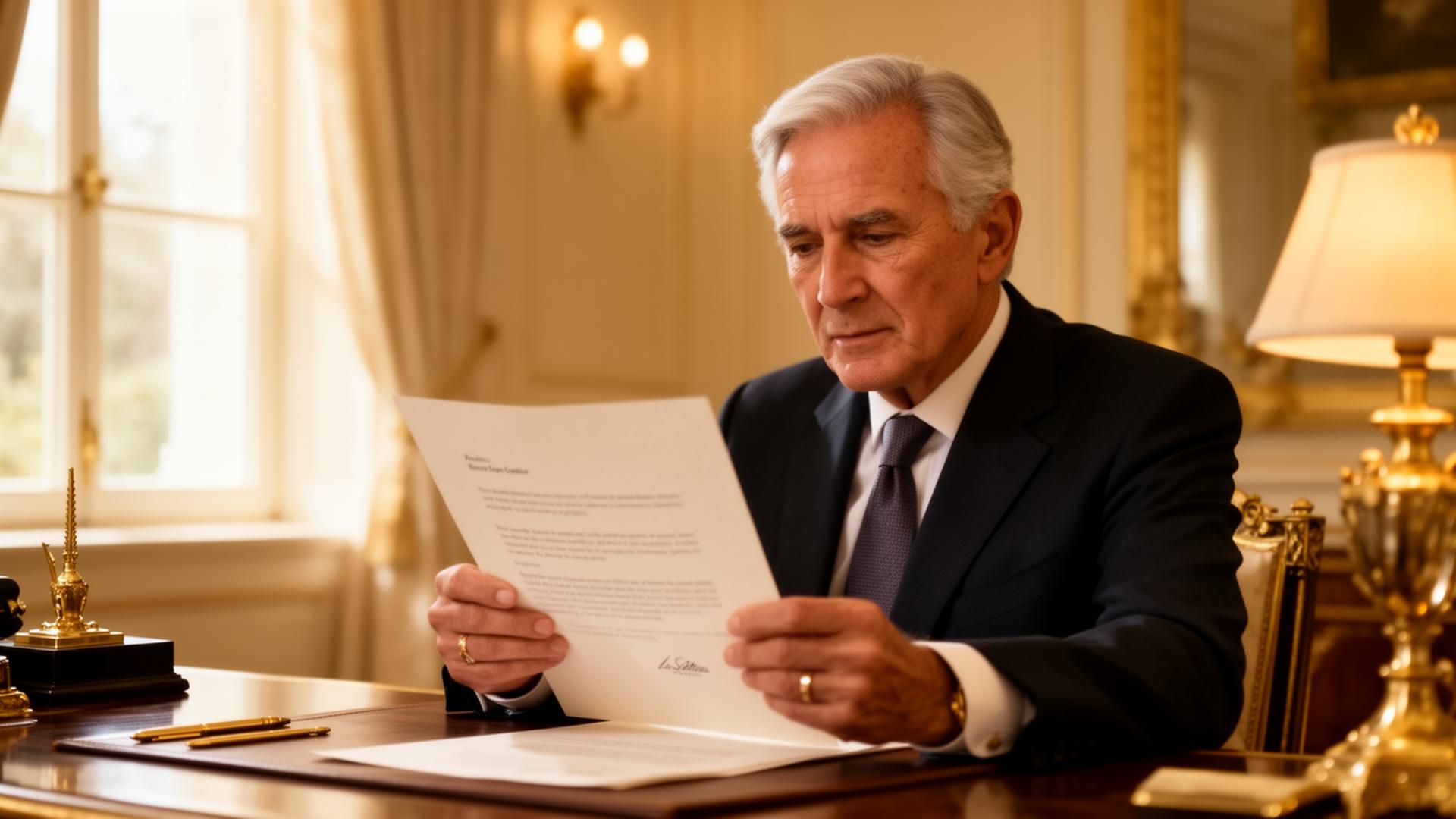 Senior professional reading a printed Voice Letter at an elegant desk